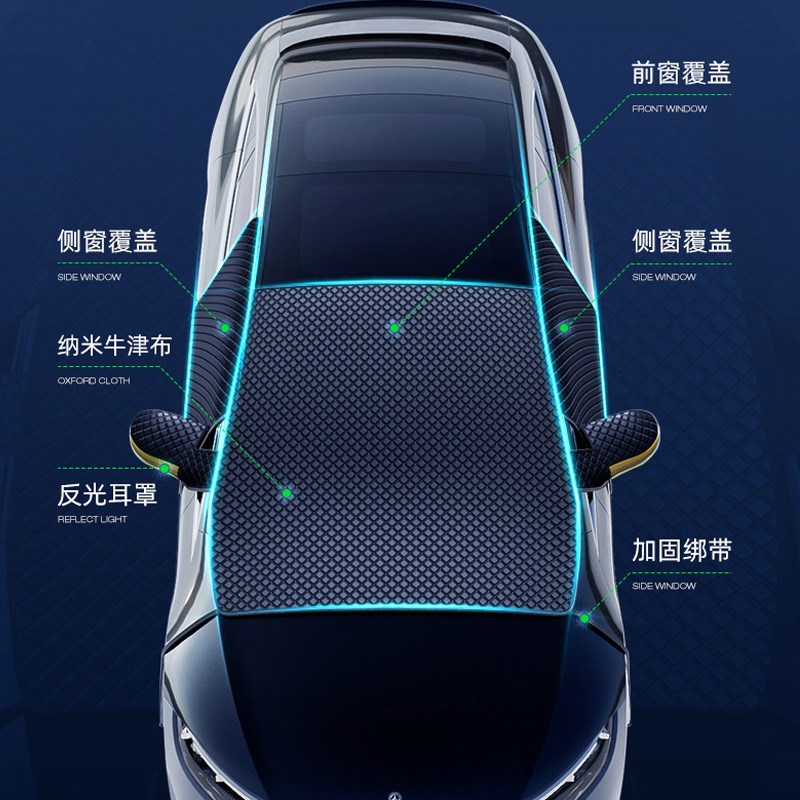 PE淋膜隔热防晒汽车遮阳挡防风防雨三窗车衣车载前挡风玻璃遮阳挡 - 图1