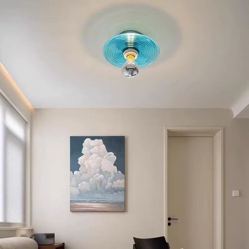 波纹简约壁灯中古风玻璃设计师调性背景墙过道玄关走廊装饰吸顶灯 - 图0