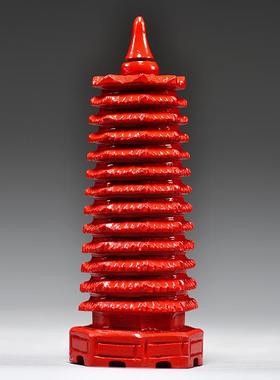 天然朱砂13层9层十三层红色文昌塔摆件客厅办公工艺品送礼