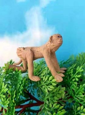 微型仿真猴子流水摆件纯手工猕猴可悬挂动物盆景装饰鱼缸假山车内