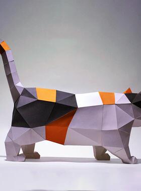 38厘米高 站立的肥肥猫简约动物摆件桌面酒柜装饰纸艺原创纸模型