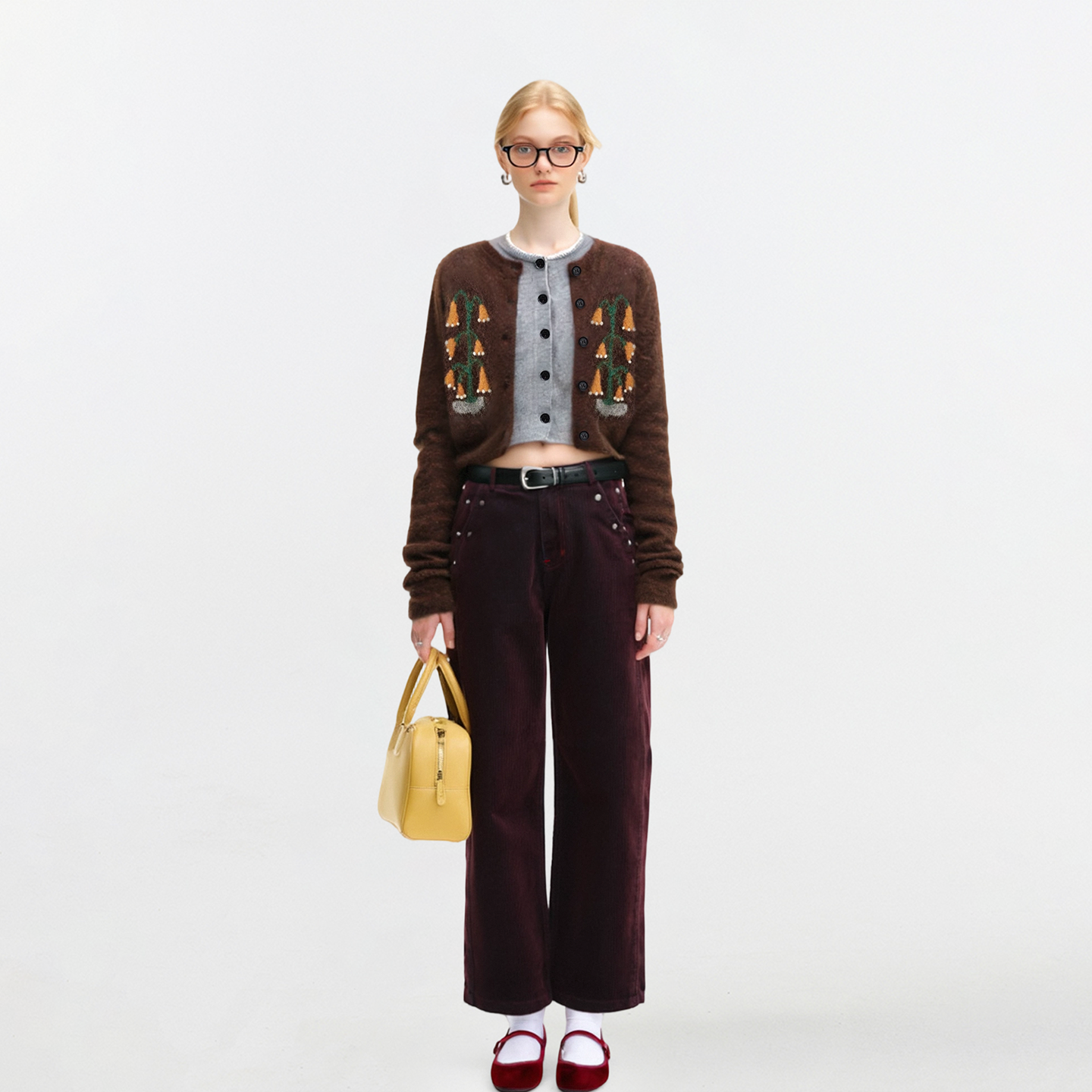 AHMI“野生植物学家”咖色慵懒风毛衣冬季女撞色风铃兰针织开衫,淘宝优惠券,粉丝福利购,淘宝优惠卷