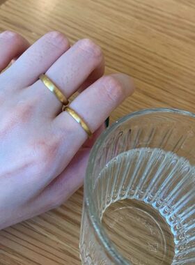 不怕水！老式有格调！自制清冷拉丝金工艺仿真黄金古法不掉色戒指
