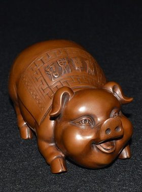 纯铜十二生肖招财福猪摆件紫铜发财猪办公桌客厅博物架装饰工艺品