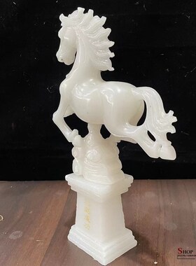 天然白玉马到成功摆件中式办公室开业乔迁送礼酒店玄关装饰工艺品
