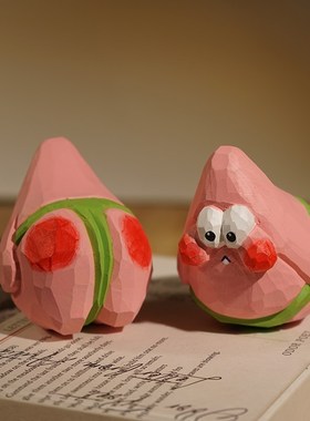 红脸派大星手工木雕小摆件卡通趣味书桌面装饰品可爱小孩子礼物