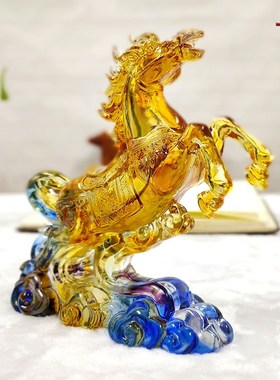 琉璃马摆件客厅水晶装饰工艺品轻奢领导办公室桌马到成功礼物