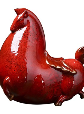 马摆件 陶瓷工艺品风水招财客厅家居小饰品 创意可爱红色唐马摆件