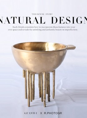 新中式纯铜不规则高脚装饰碗摆件样版茶几书房隔断售楼处软装饰品