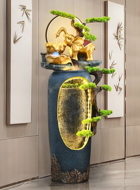 流水摆件循环水大象送财源滚滚时来运转客厅新中式乔迁流水生财件
