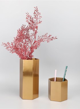 新中式现代金属金色几何形花器摆件样板房客厅茶几会所家居饰品