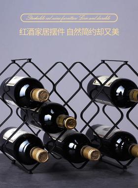 红酒架摆件轻奢高档展示架金属葡萄酒置物架酒柜内斜放红酒瓶托架