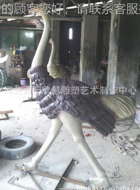 长现货期供应树脂仿真鸵鸟雕塑 玻璃景钢鸟 园林观树脂34342鸵动