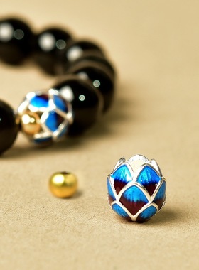 普陀山官方天然黑曜石手串补水情绪稳定手链女黑色水晶莲花转运珠