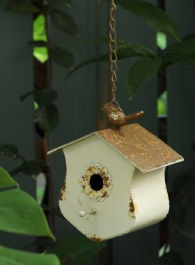 森得源铁艺复古花园鸟屋挂件摆饰室内外庭院静物装饰吊饰造景摆件