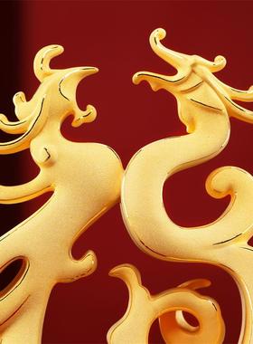 大明铜匠绒沙金龙凤呈祥福字摆件客厅酒柜装饰新婚结婚送新人礼物