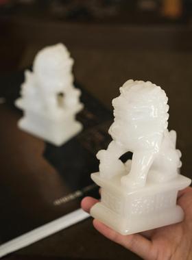 淑女的彷白玉狮子饰品对客厅电视柜书房桌面软装饰新中国风