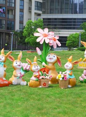 花园庭院创意发光卡通兔子花盆雕塑幼儿园露台小区草坪装饰品摆件