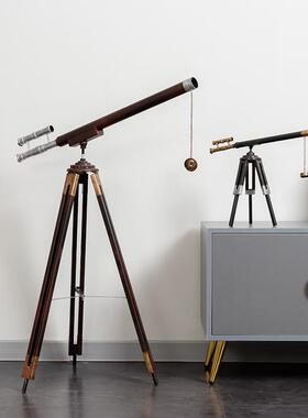 覆古怀旧铁皮三脚架望远镜办公室桌面装饰摆饰样板间橱窗陈列道具
