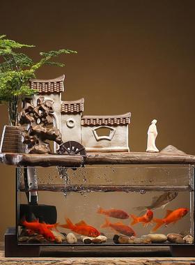 流水鱼缸摆件绿植景观造景水循环家居客厅玄关茶桌桌面装饰品礼品