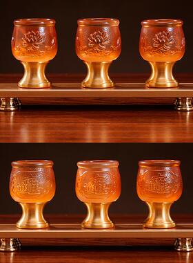 供佛三连供杯敬财神五连酒杯招财琉璃莲花圣水杯仙家用茶杯观音杯