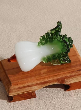 淄博博山琉璃小摆件工艺品白菜玻璃水晶车载装饰品桌面家居盆栽