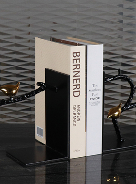 新中式创意铸造树枝鸟书夹书靠书立书档书房摆件样板房软装品摆件