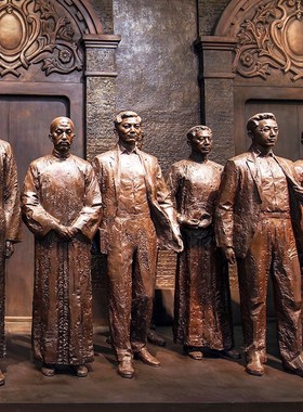 名人群雕人物铸铜玻璃钢纪念馆场景大型室内创意雕塑艺术定制摆件