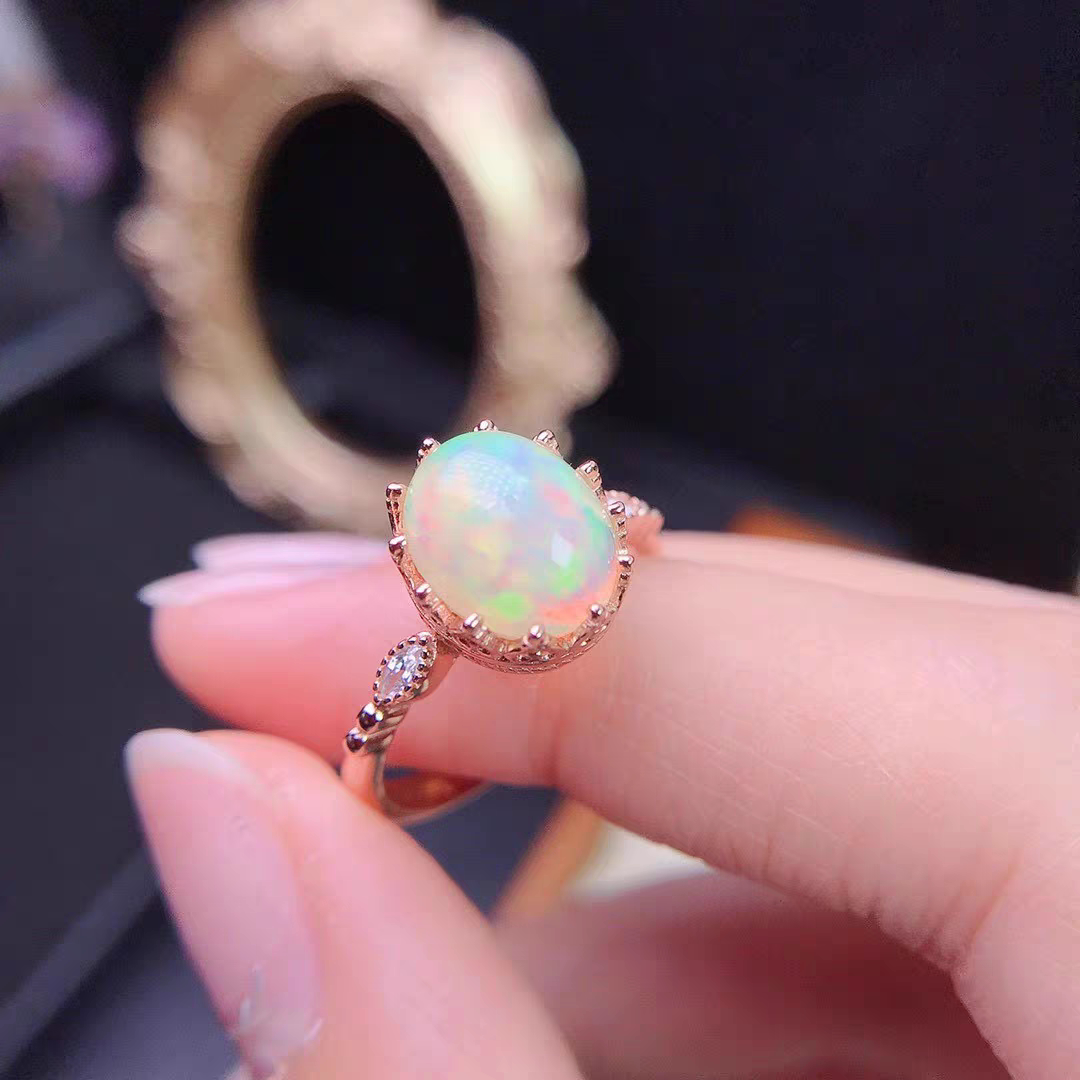 S925 silver setting natural opal ring