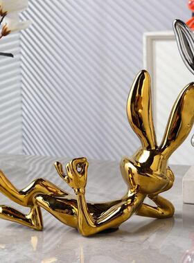 创意兔八哥摆件轻奢客厅玄关电视