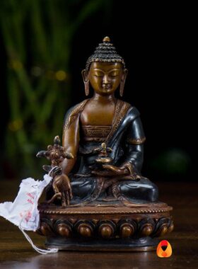 家用尼泊尔手工紫铜三世阿弥陀佛无量寿佛铜像摆件