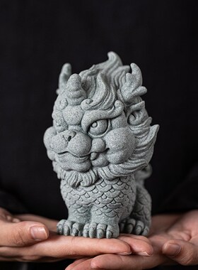 青砂石茶宠创意招财麒麟摆件家居办公室客厅桌面装饰鱼缸造景摆设