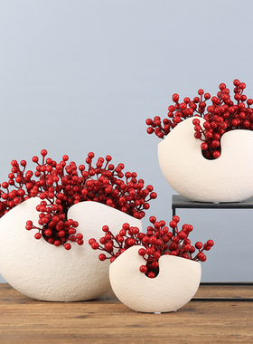 现代简约红果蛋壳陶瓷花瓶玄关客厅摆件餐桌工艺品摆设书房装饰品
