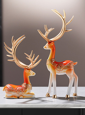 平安喜乐事事如意摆件家居客厅鹿玄关电视柜新房乔迁礼物茶几