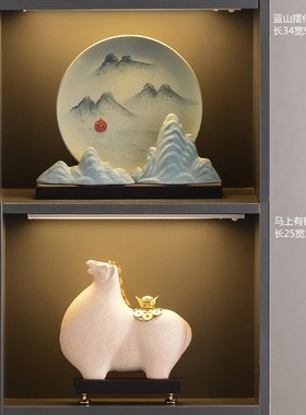 新中式葫芦假山瓷盘摆件高端大y气工艺装饰品客厅博古架办公室书