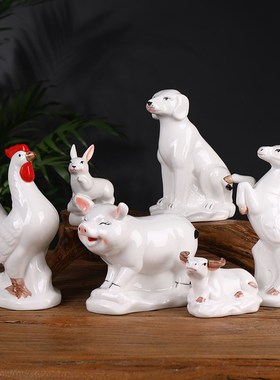 陶瓷十二生肖全套鼠牛虎兔龙蛇马羊猴鸡狗猪客厅装饰品办公桌摆件