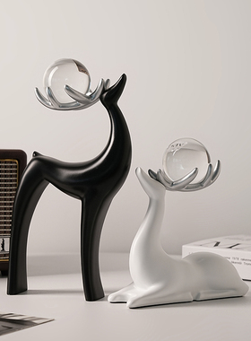 现简约水晶鹿摆件端大气家居客C厅书房电视柜酒柜工艺装饰品