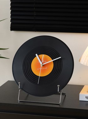 覆古黑胶唱片桌i面时钟摆件客厅家居办公室书桌酒柜餐边电视柜装