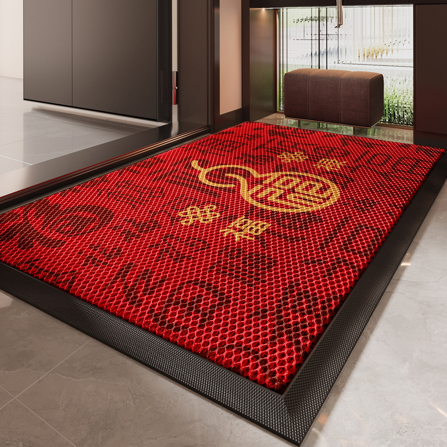 入户门地垫喜庆家用防滑脚垫红色高级感耐脏除尘免洗地毯玄关门垫,淘宝优惠券,粉丝福利购,淘宝优惠卷