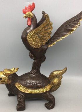 古玩桌面铜器大号纯铜踏龙龟带金塔摆件家居装饰工艺品古玩收藏