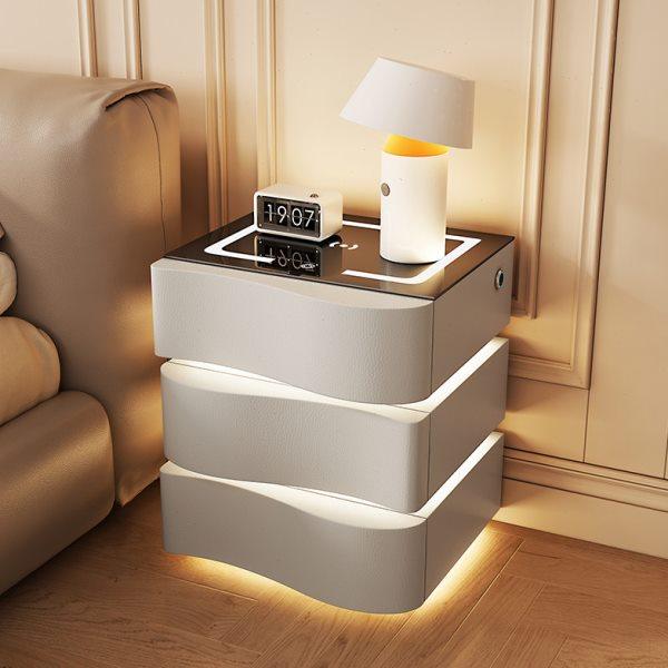 三抽智能床头柜创意家用简约现代多功能卧室带感应灯高级感床边柜,淘宝优惠券,粉丝福利购,淘宝优惠卷