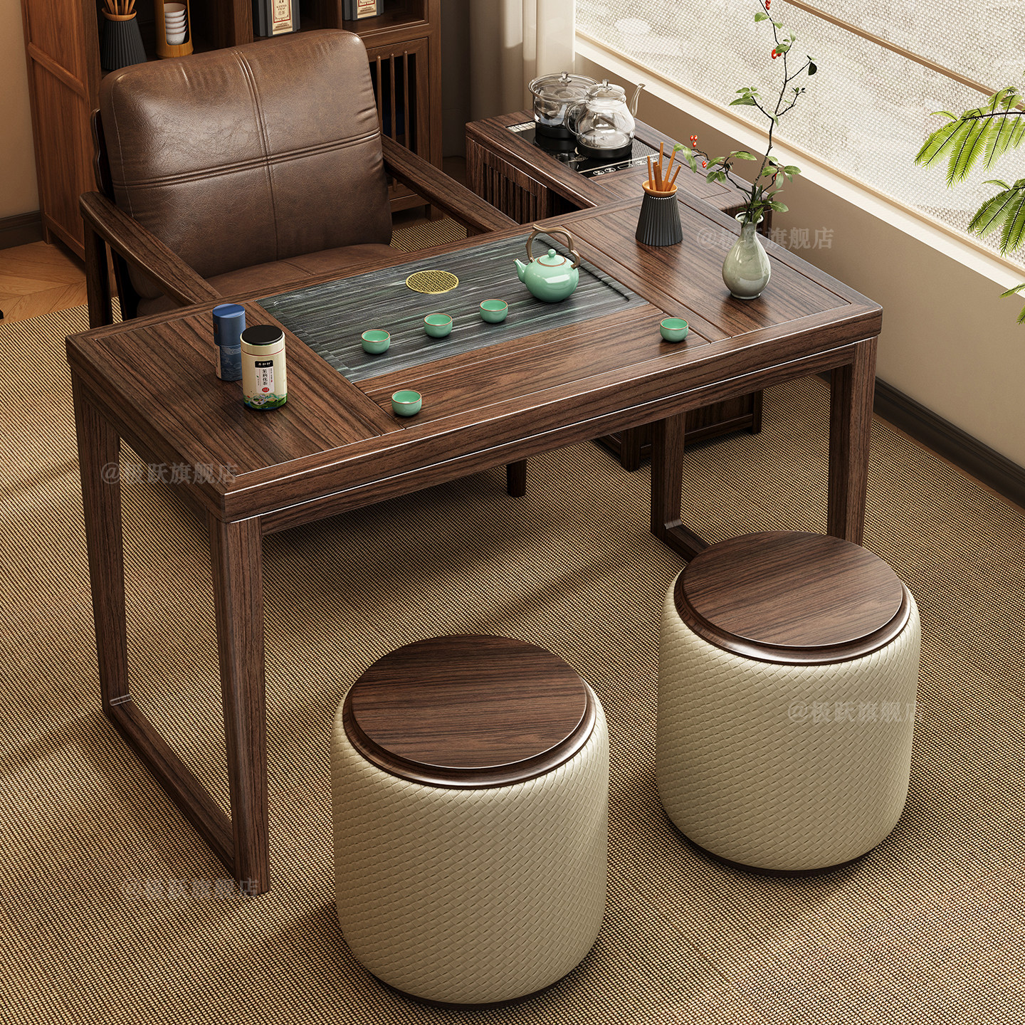 Living room balcony solid wood tea table home tea table