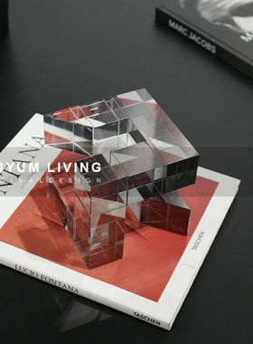 简约现代轻奢几何水晶方块u摆件售楼处客厅桌面玄关柜创意软装饰