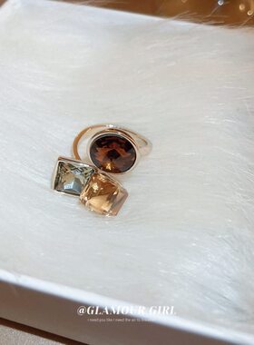 复古圆港风锆石女金个性戒开口戒指圈方块手饰时尚电食指镀真