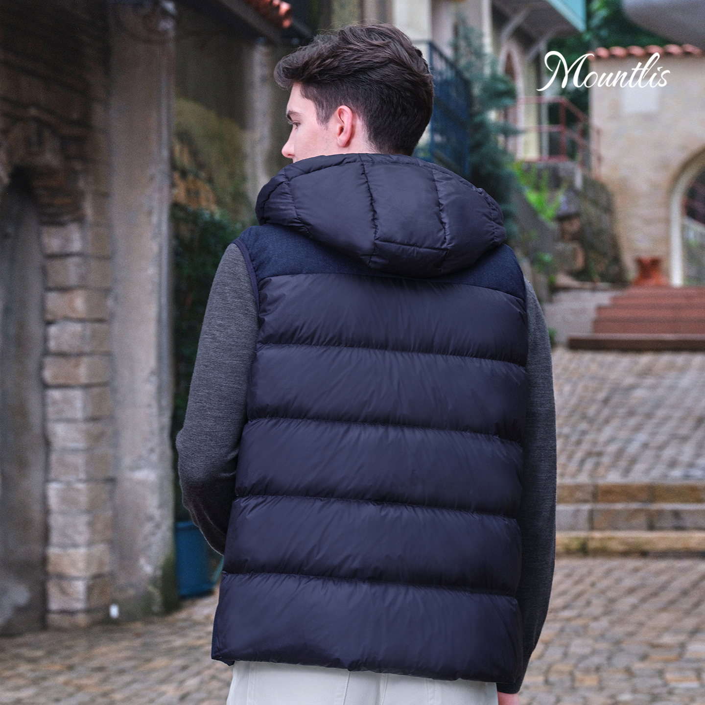 Mountlis蒙缇 羊毛鹅绒服连帽羽绒服男冬季加厚无袖马甲羽绒外套 - 图3