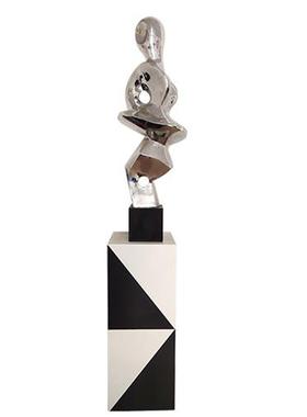 黑白里外双色大理石落地摆台基座展厅样板房摆件落地支撑展示底座