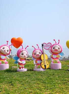 户外卡通动物蜜蜂花缸玻璃钢雕塑景区庭院花幼儿园林景观装饰摆件