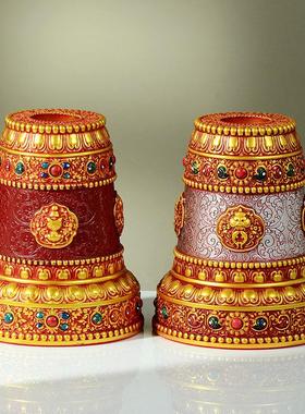 藏村藏式家用彩绘财神幡底座转轮招财箭座子锡杖树脂彩绘底座摆件