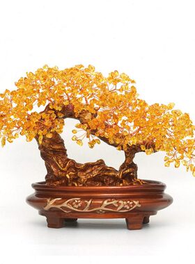 黄水晶招财树酒柜摆件手工装饰开业礼品客厅摇钱树家居工艺品