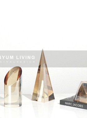 简约现代轻奢几何水晶茶色软装饰品样板J房间售楼处家居玄关柜摆